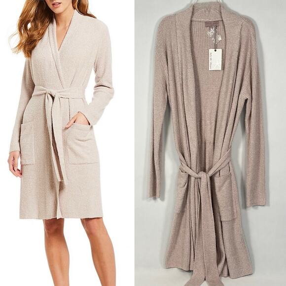 Barefoot Dreams Cozy Chic Light Robe Ribbed Short Wrap Cozy Nwt Womens S M - Picture 1 of 13